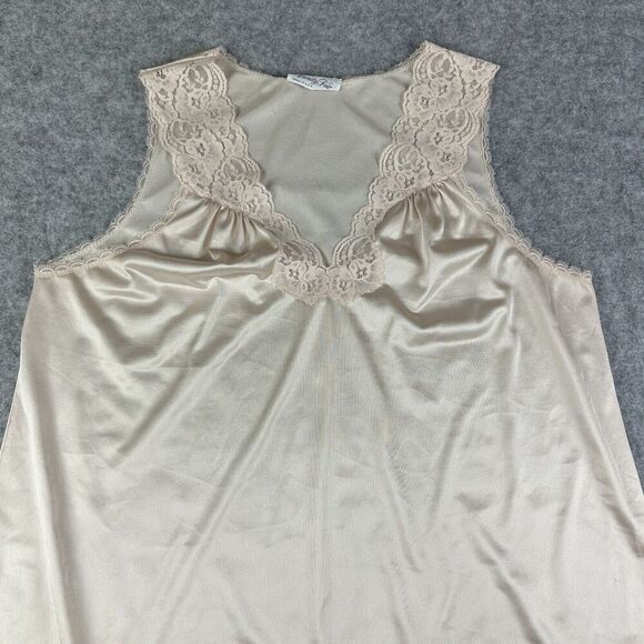 VTG Vanity Fair Slip Dress Womens M Beige Nightgown Sleeveless Lace Made in USA* - Picture 2 of 14